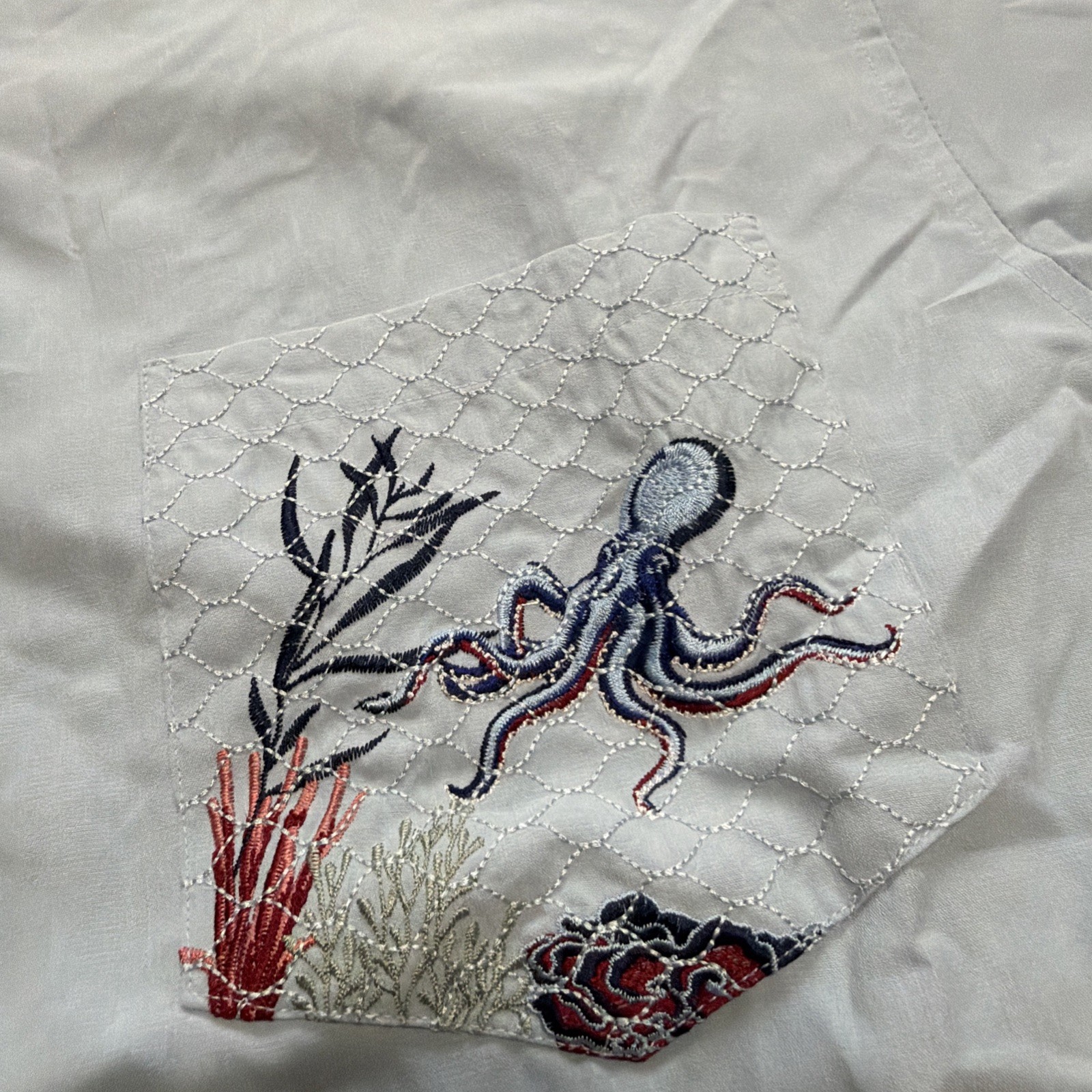 Bamboo Cay Shirt L Blue Hawaiian Fishing Marlin Embroidered Beach Vacation