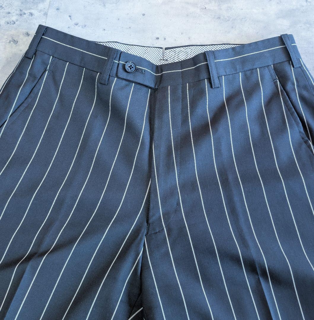 ERMENEGILDO ZEGNA Chalk Stripe Suit Black Cotton Silk Slim Fit 38R 2 Piece