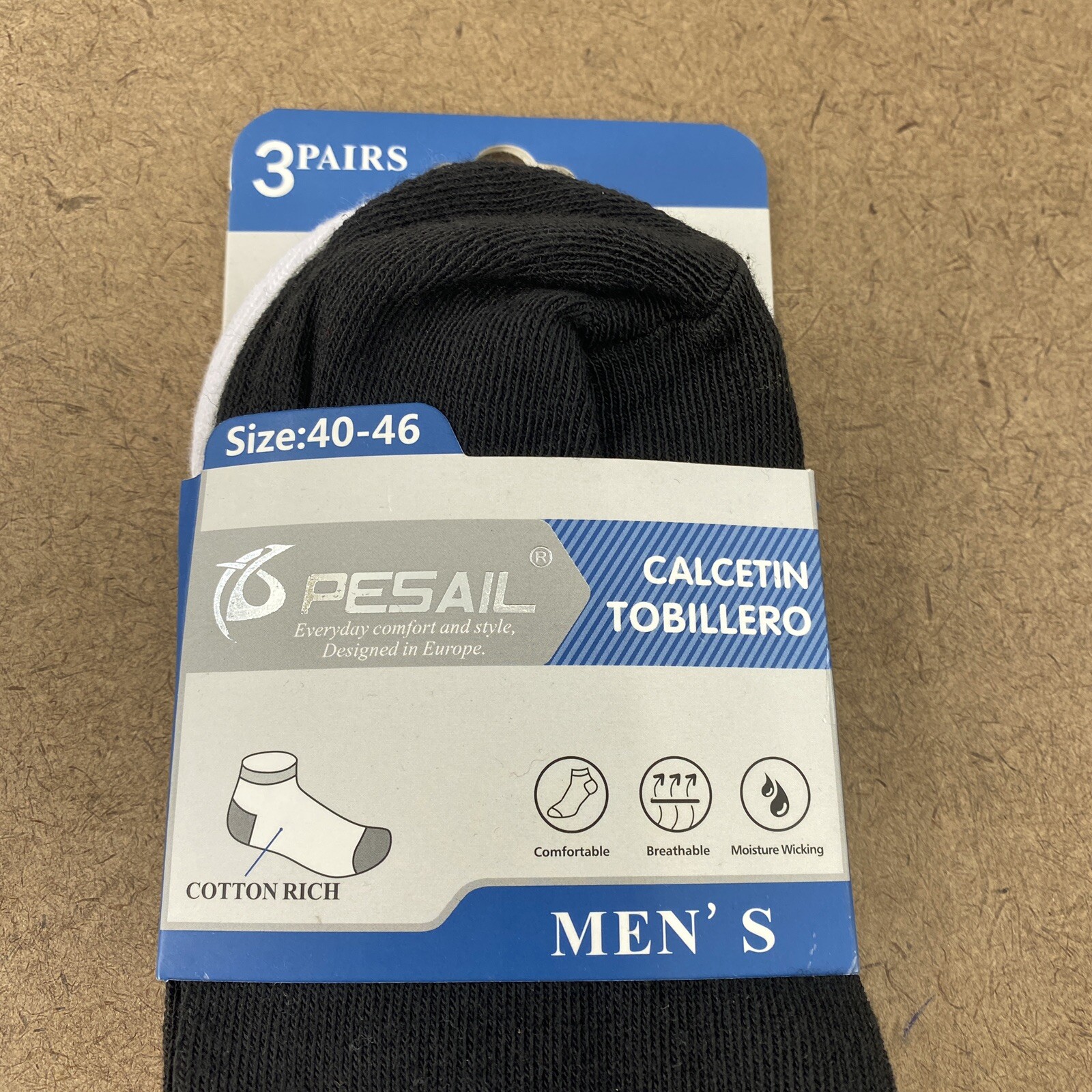 Pesail Classic Men’s Size 40-46 Black Gray White Low Cut Ankle Socks NWT 3 Pairs