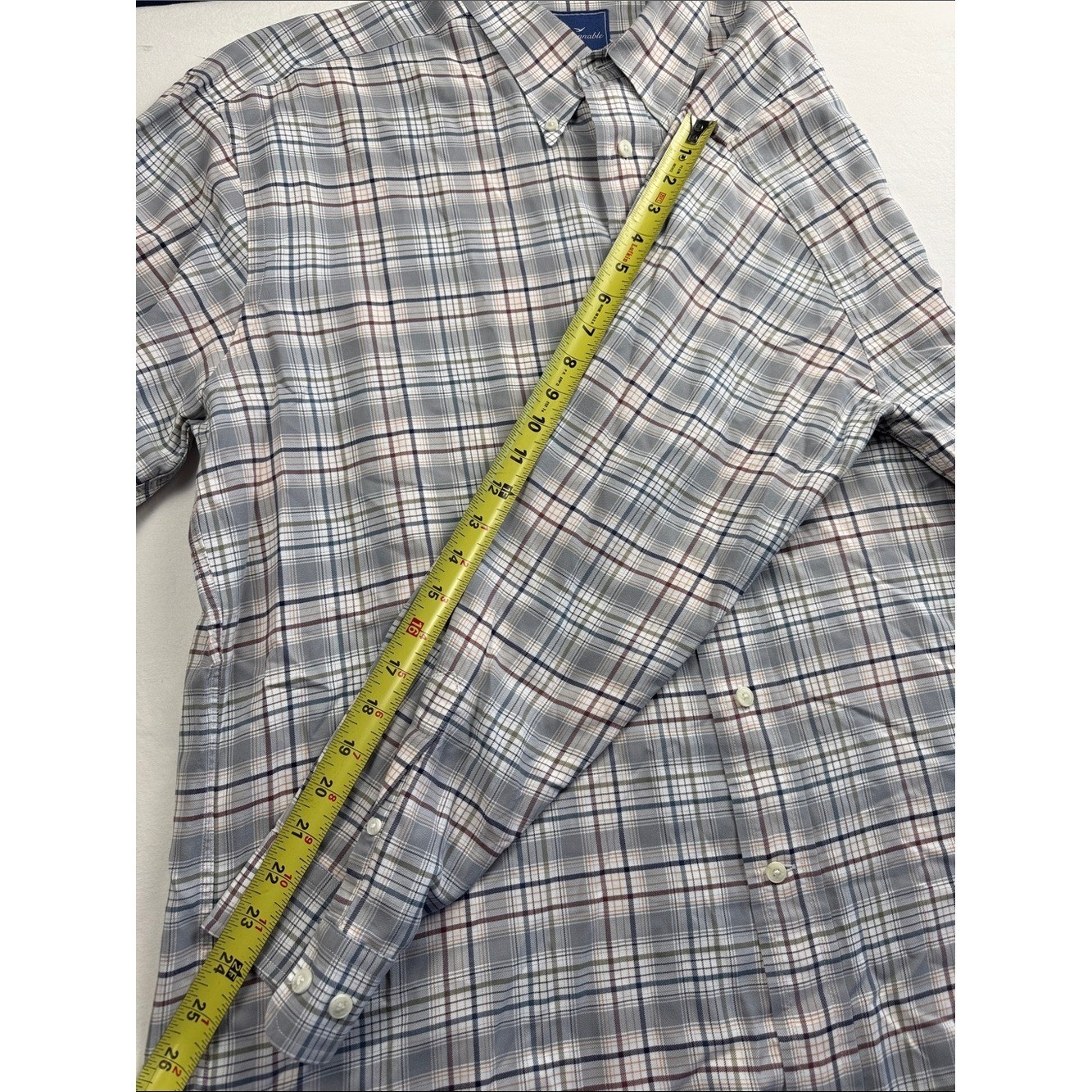 Faconnable Men’s Long-Sleeve Button-Down Plaid Shirt – Light Gray/Blue XL