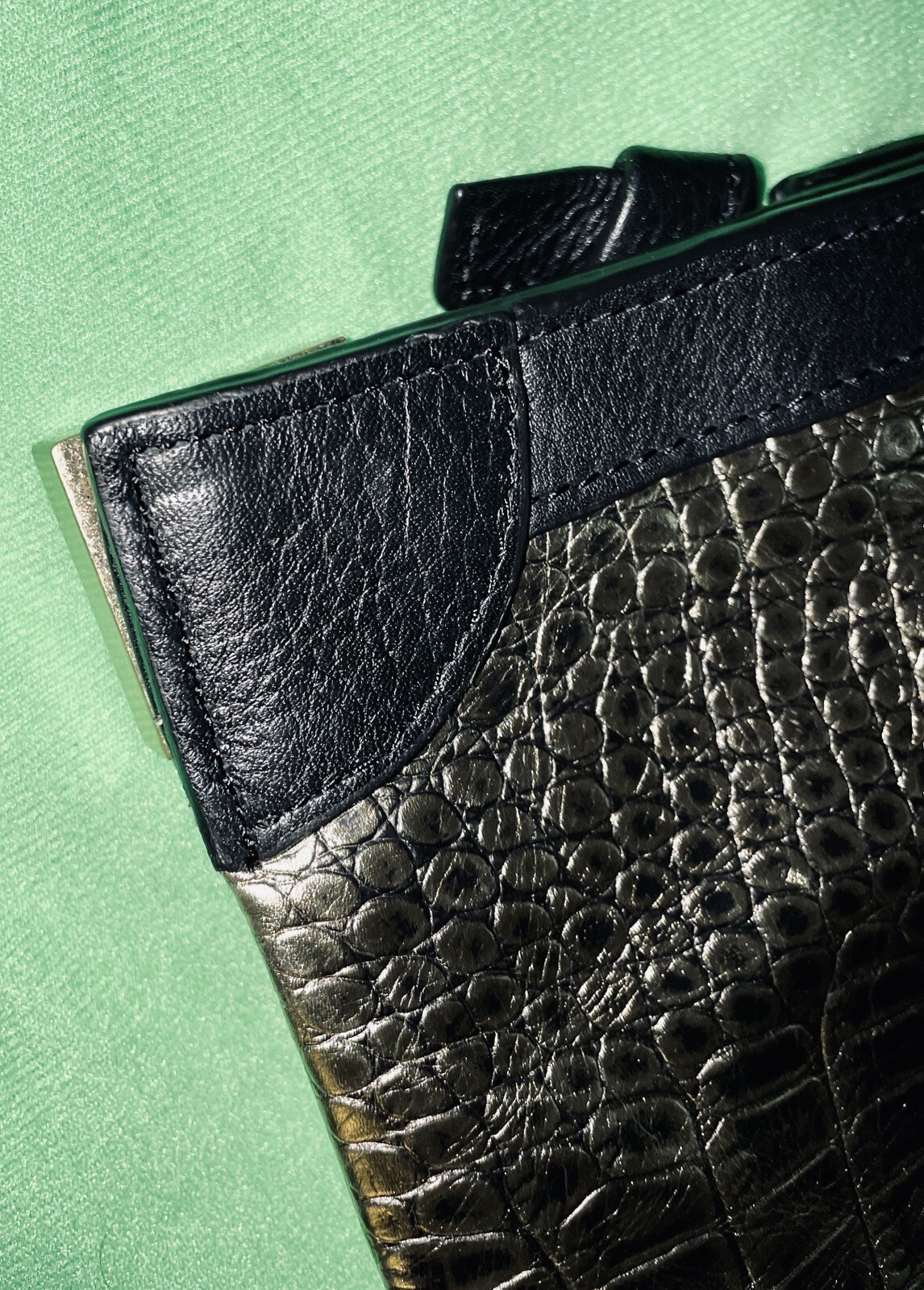 $295 FOLEY & CORINNA FRAMED FLAP GOLD CROCODILE EMBOSSED LEATHER CROSSBODY BAG
