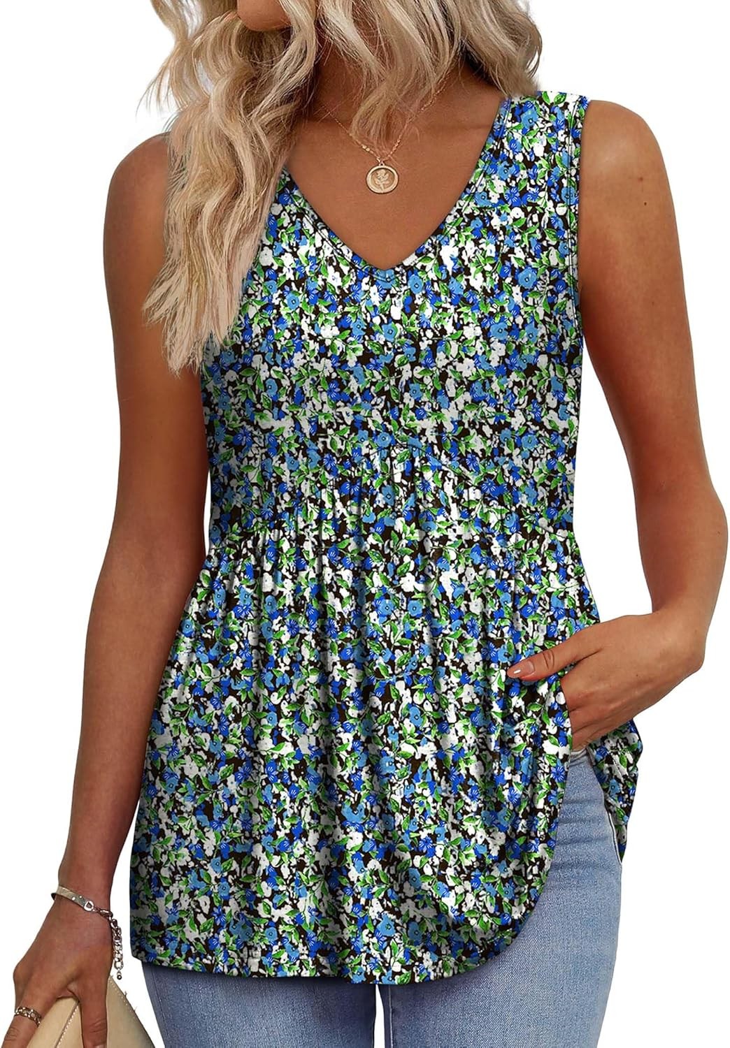 Womens Flowy Babydoll Tank Top Sleeveless V Neck Peplum Summer Casual Blouse