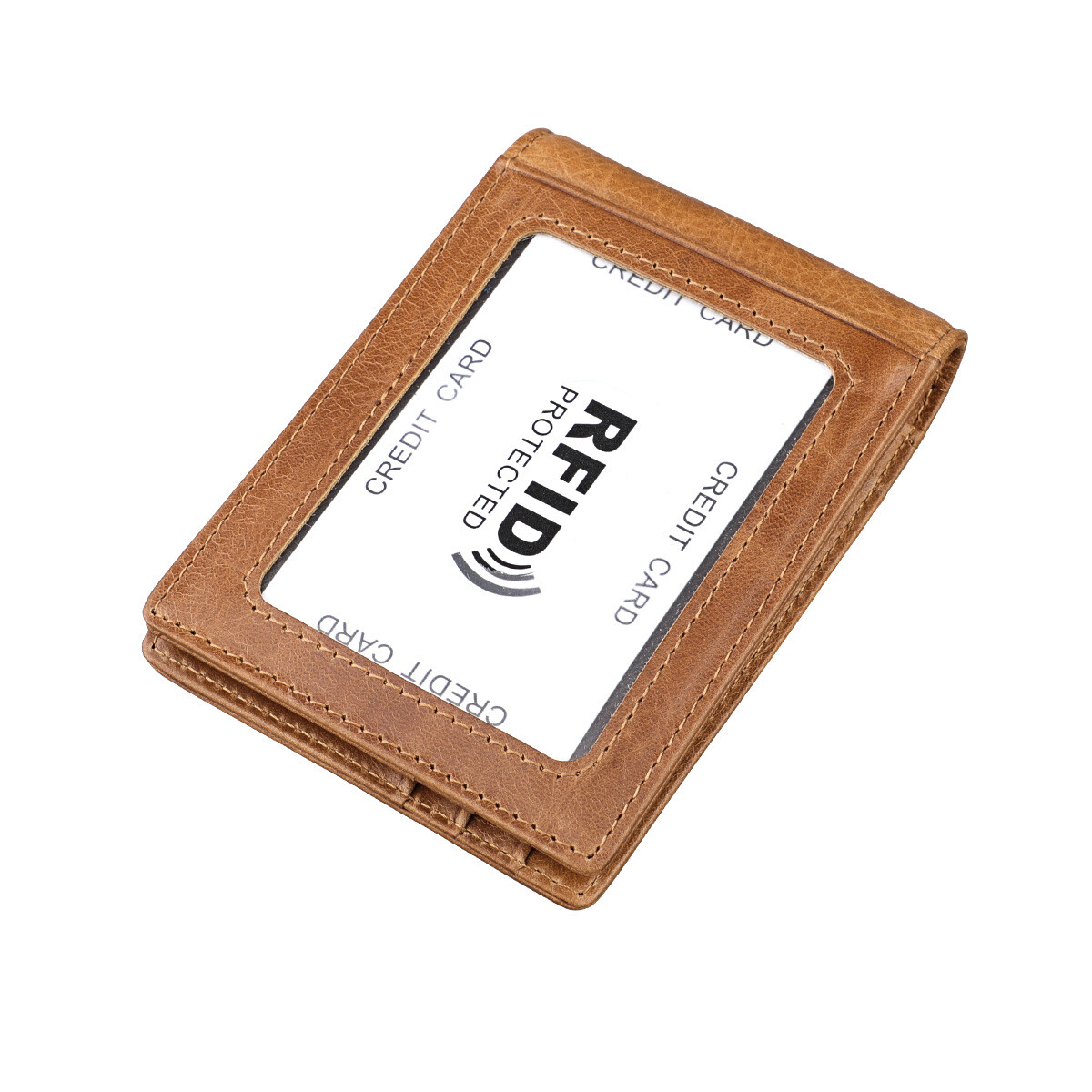 Mens Minimalist Money Clip Slim Bifold RFID Blocking Leather Front Pocket Wallet