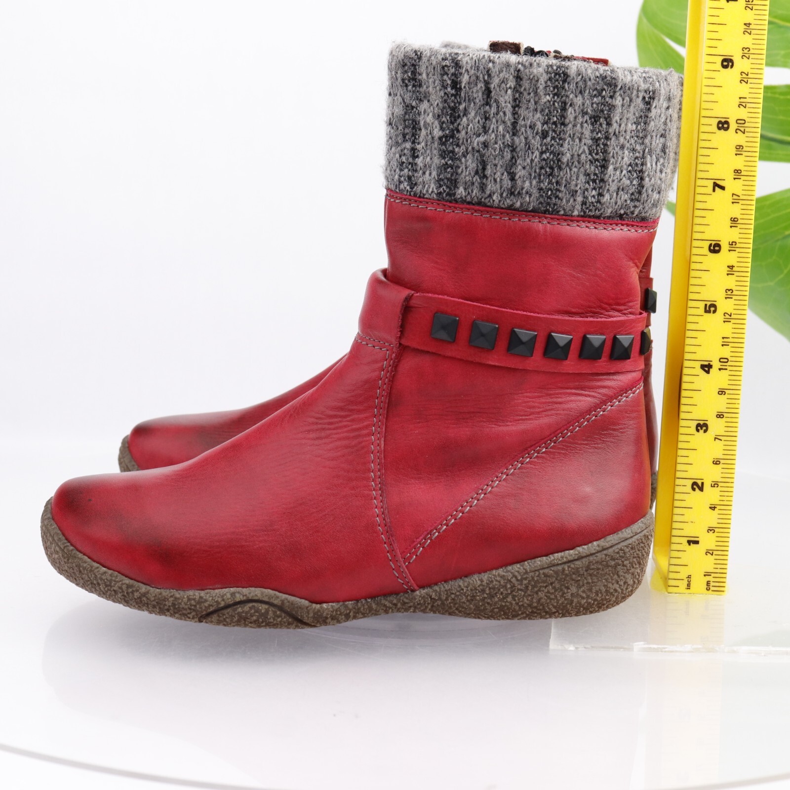 NAOT Theresia M Women’s Boot Size 7 Mid Red Leather Knit Cuff Comfy Orthotic