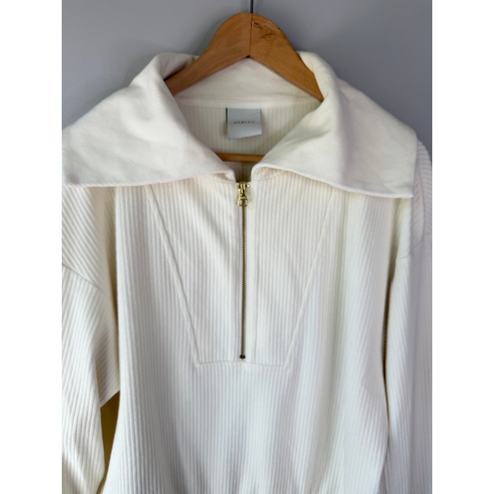 Varley Size XL Ribbed Half Zipped Pullover Sweatshirt Cream