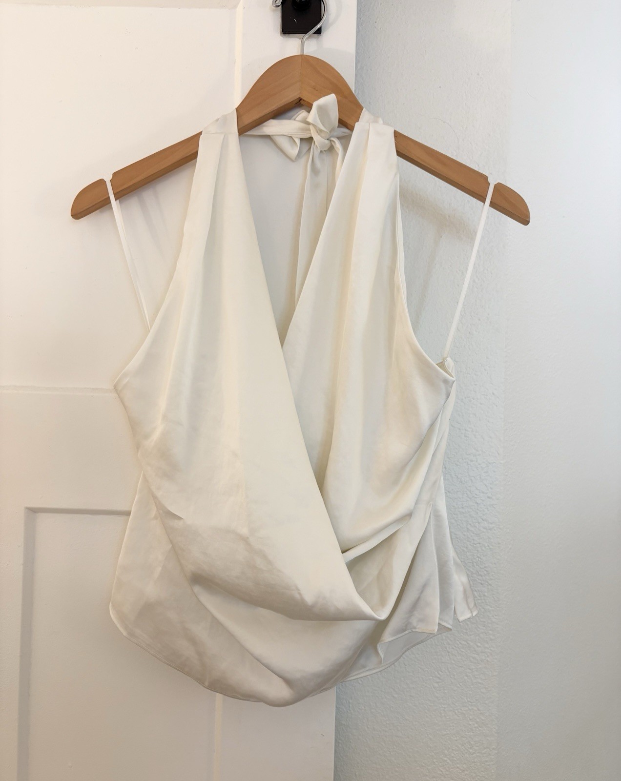 NWT Aritzia Martini Satin halter top white low cut date night going out medium