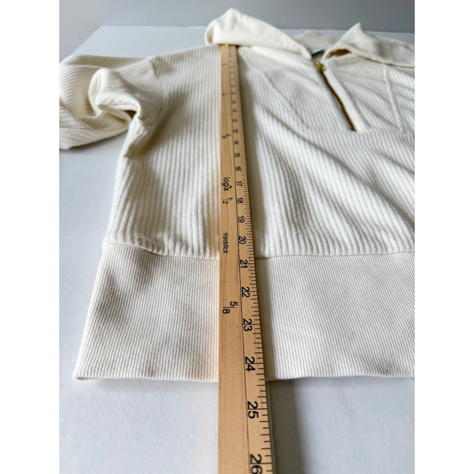 Varley Size XL Ribbed Half Zipped Pullover Sweatshirt Cream