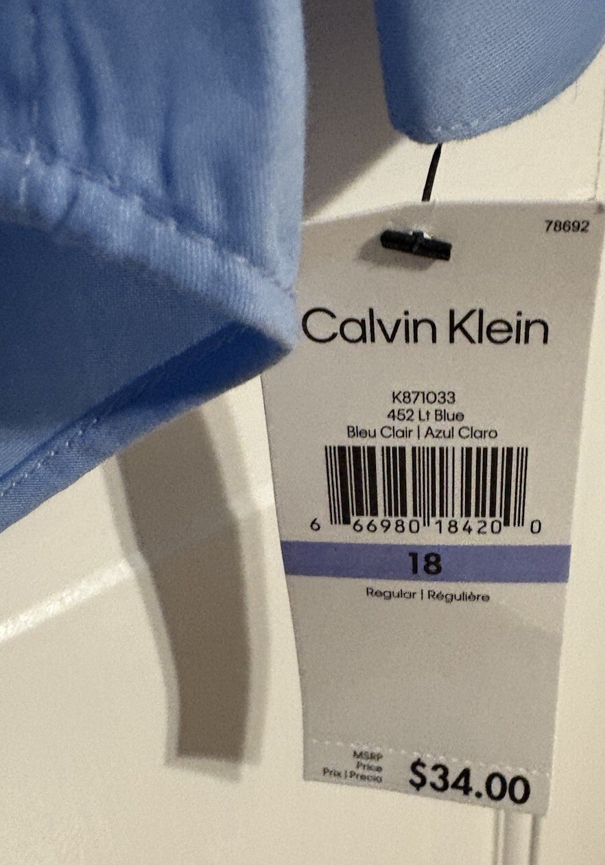 Calvin Klein Dress Shirt Young Men Blue Sz 18 Long Sleeve Button Front NWT