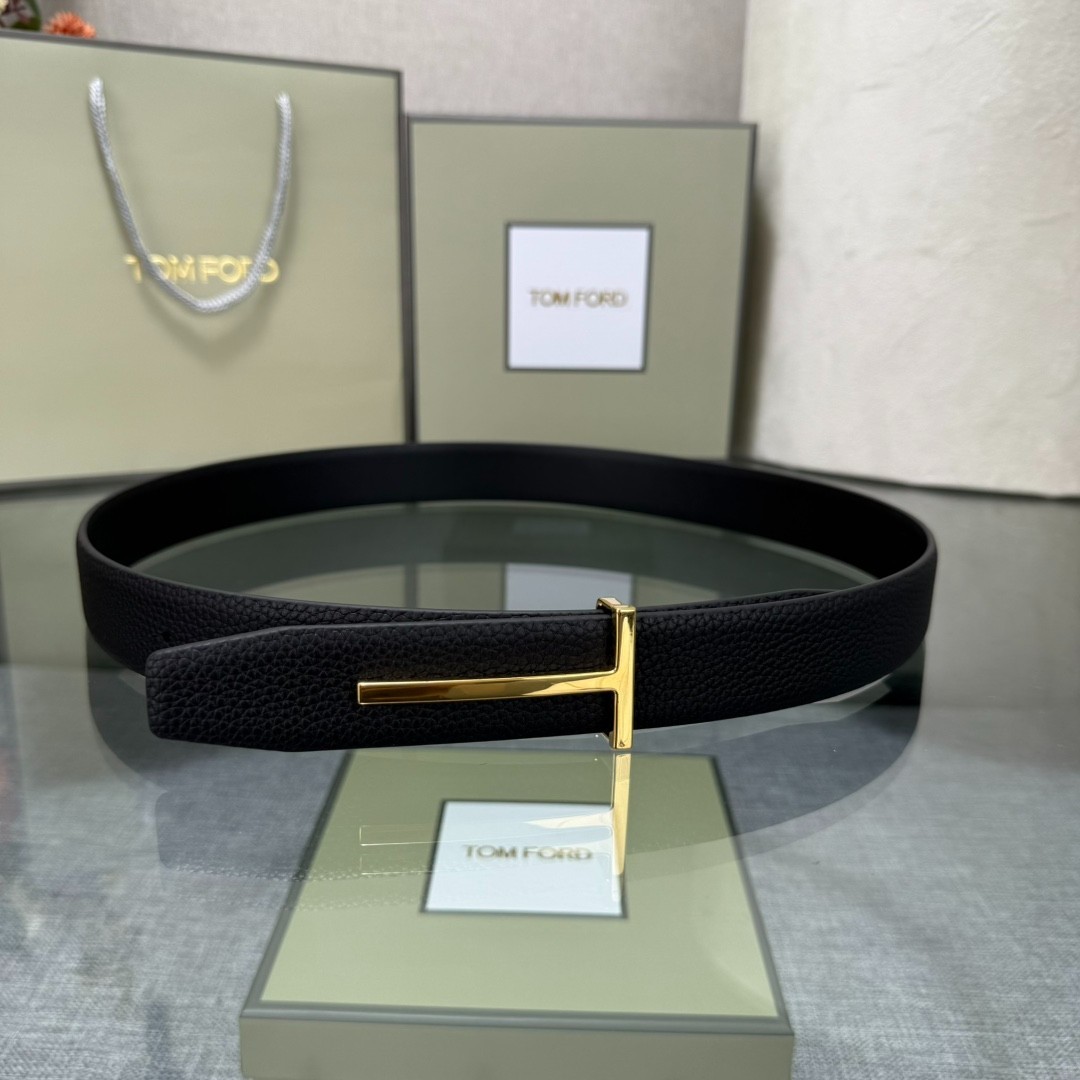 Authentic Tom Ford Reversible Leather T-Buckle Belt Luxury Designer Fashion