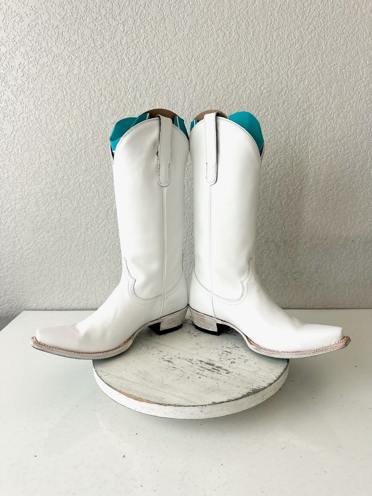 Lane EMMA JANE White Cowboy Boots Western Cowgirl Mid Calf Tall Snip Toe Sz 7.5