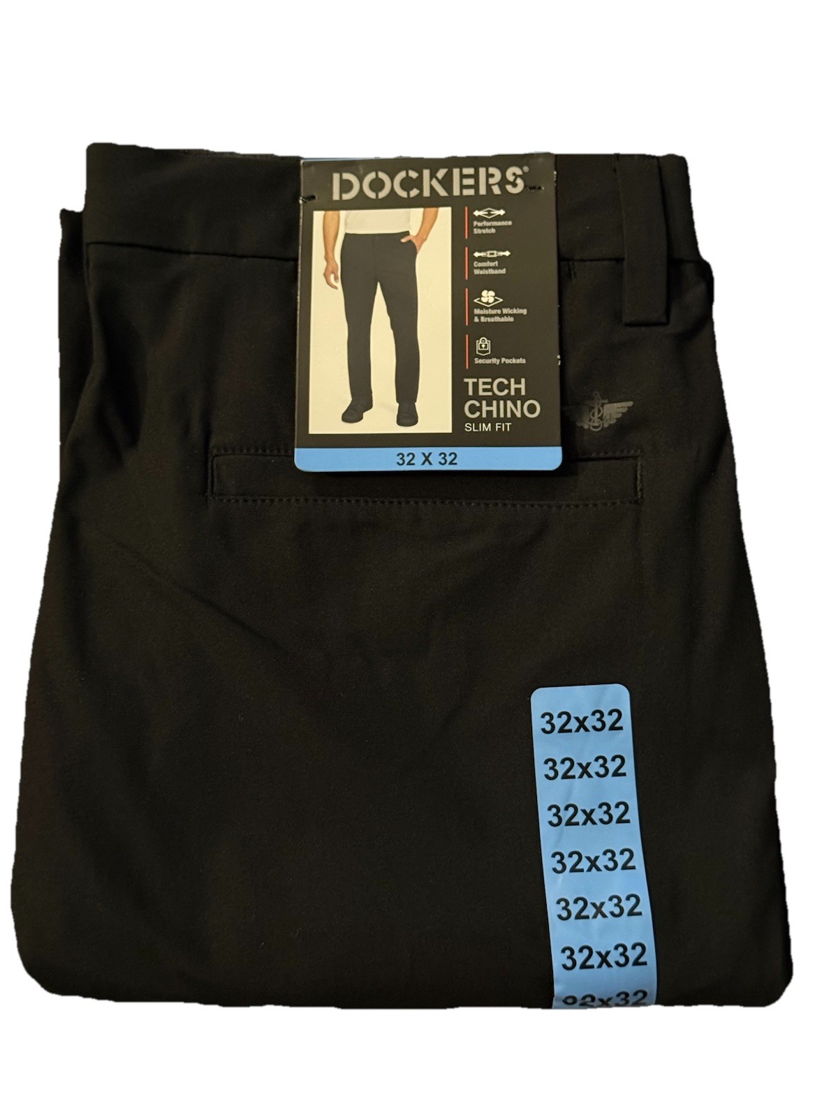 Dockers Slim Fit Tech Chino Pants Size 32X32 Black Performance Stretch- NWT
