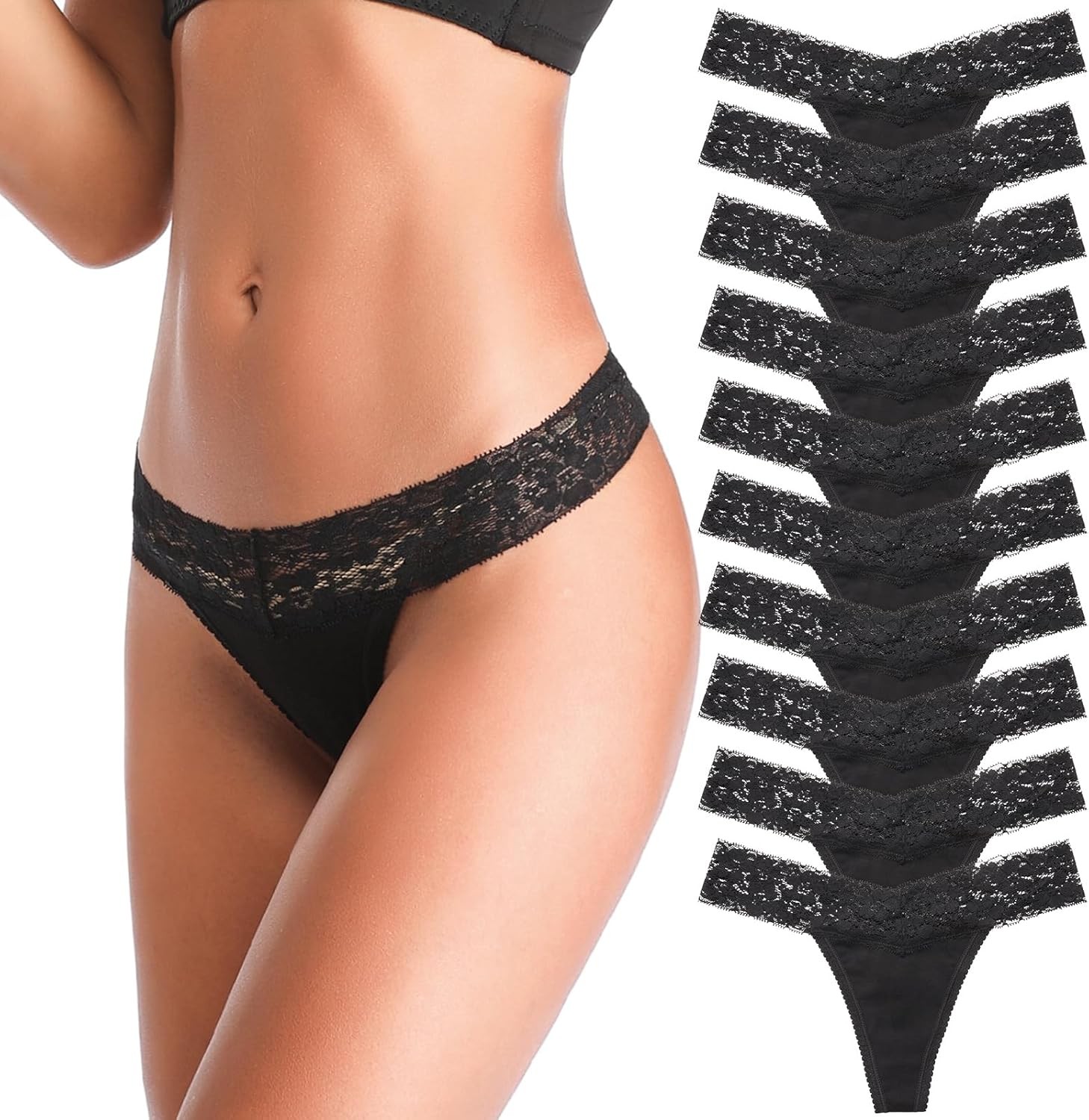 Lace Seamless Thong Panties for Women Low Waist T Back See Through Cotton