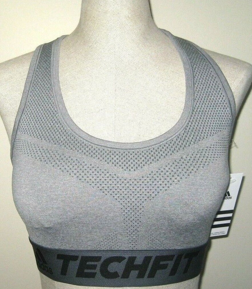 Adidas Women’s Techfit Primeknit sports bra Gray Heather Black NWT Free Ship