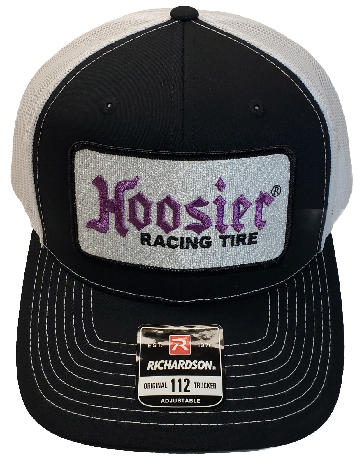 HOOSIER RACING TIRE Patch on Richardson 112 Trucker Hat Snapback Black/White