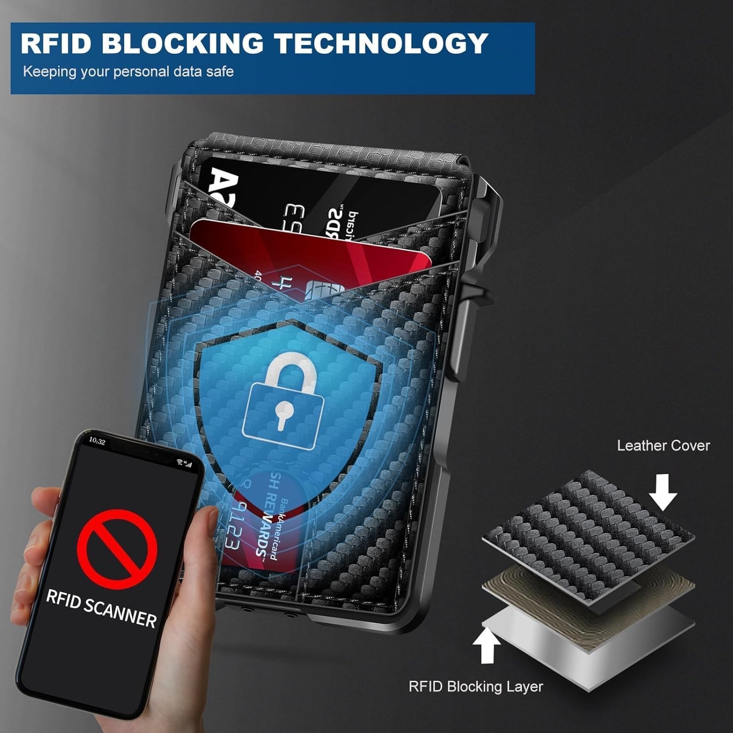Slim Wallet with Money Clip & ID Window, RFID Blocking Smart Pop Up Card Wallet