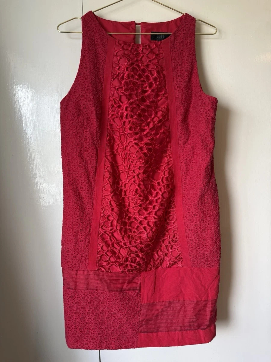 Size 12 Coast Red Lace Short Mini Dress Wedding Guest Summer Party Holiday Shift