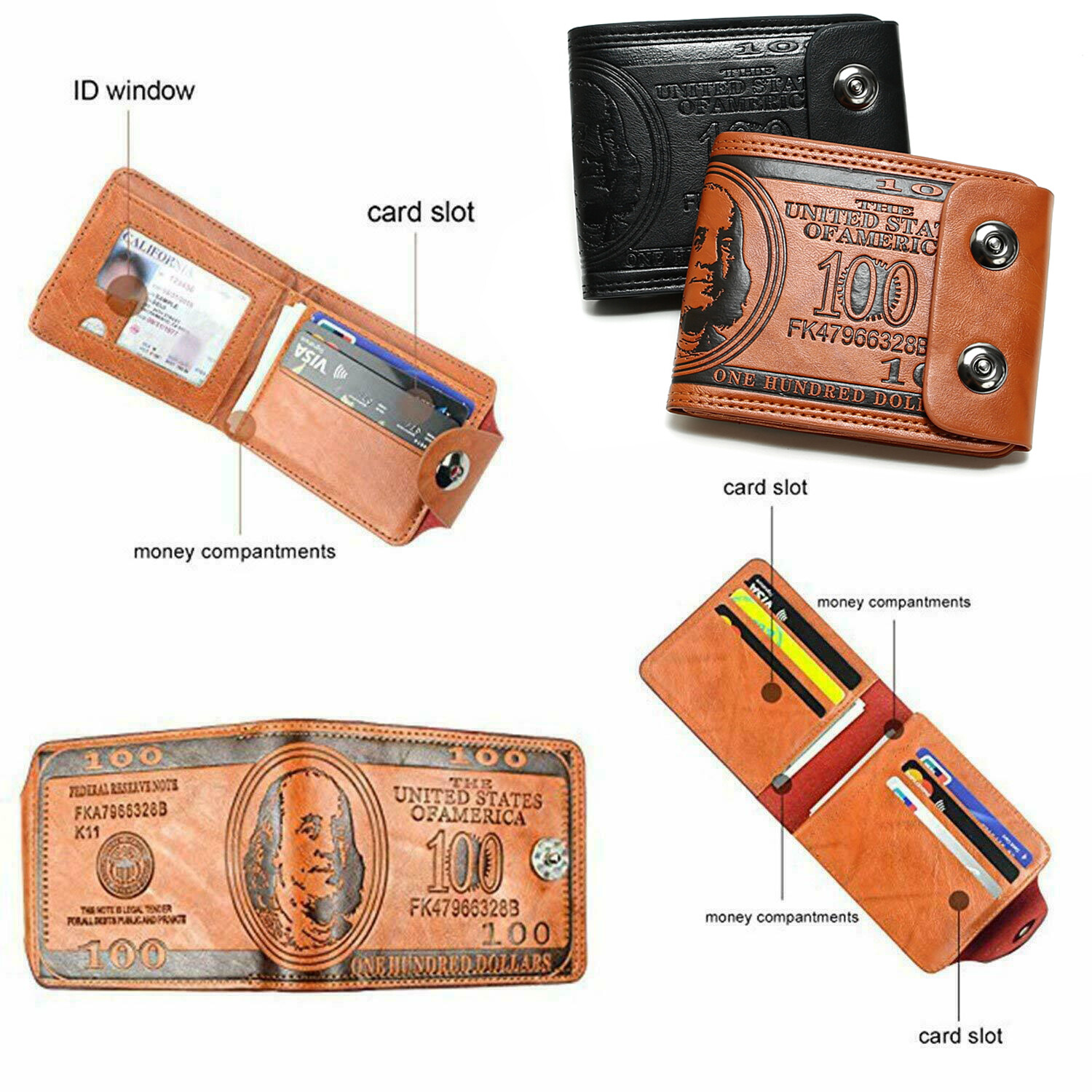 Men Novelty US 100 Dollar Wallet Bill Money Safe Purse with Magnetic Buckle Gift