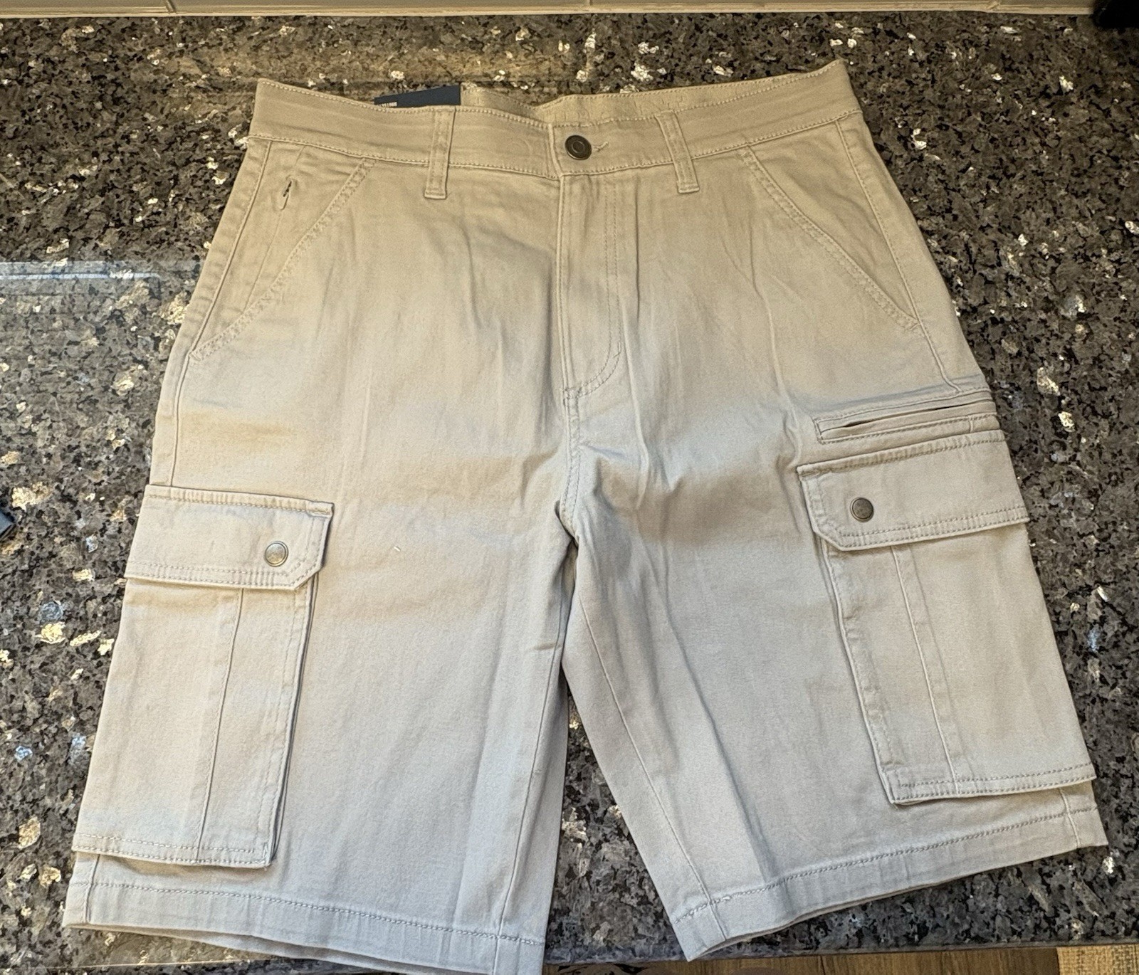 Iron Co. Men’s Blue + Grey Solid Flat Front Cargo Shorts Zip Closure