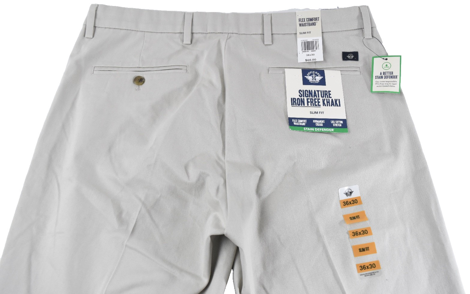 Dockers Mens Signature Khaki New 33X32 32X30 30X30 Ivory Flat Front Slim Fit