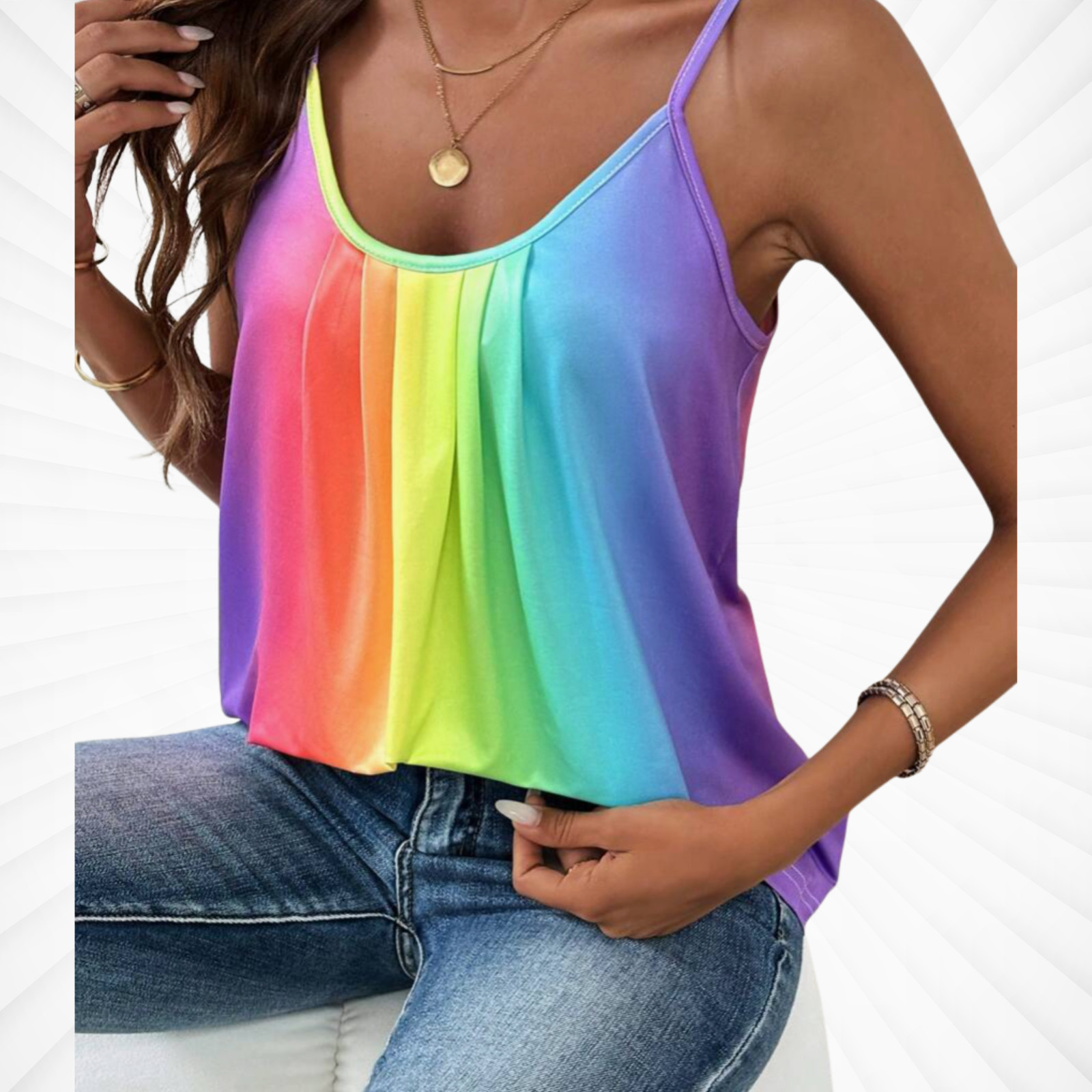 Womens Rainbow Stripe Tank Top Colorful Pride Festival Party LGBTQ