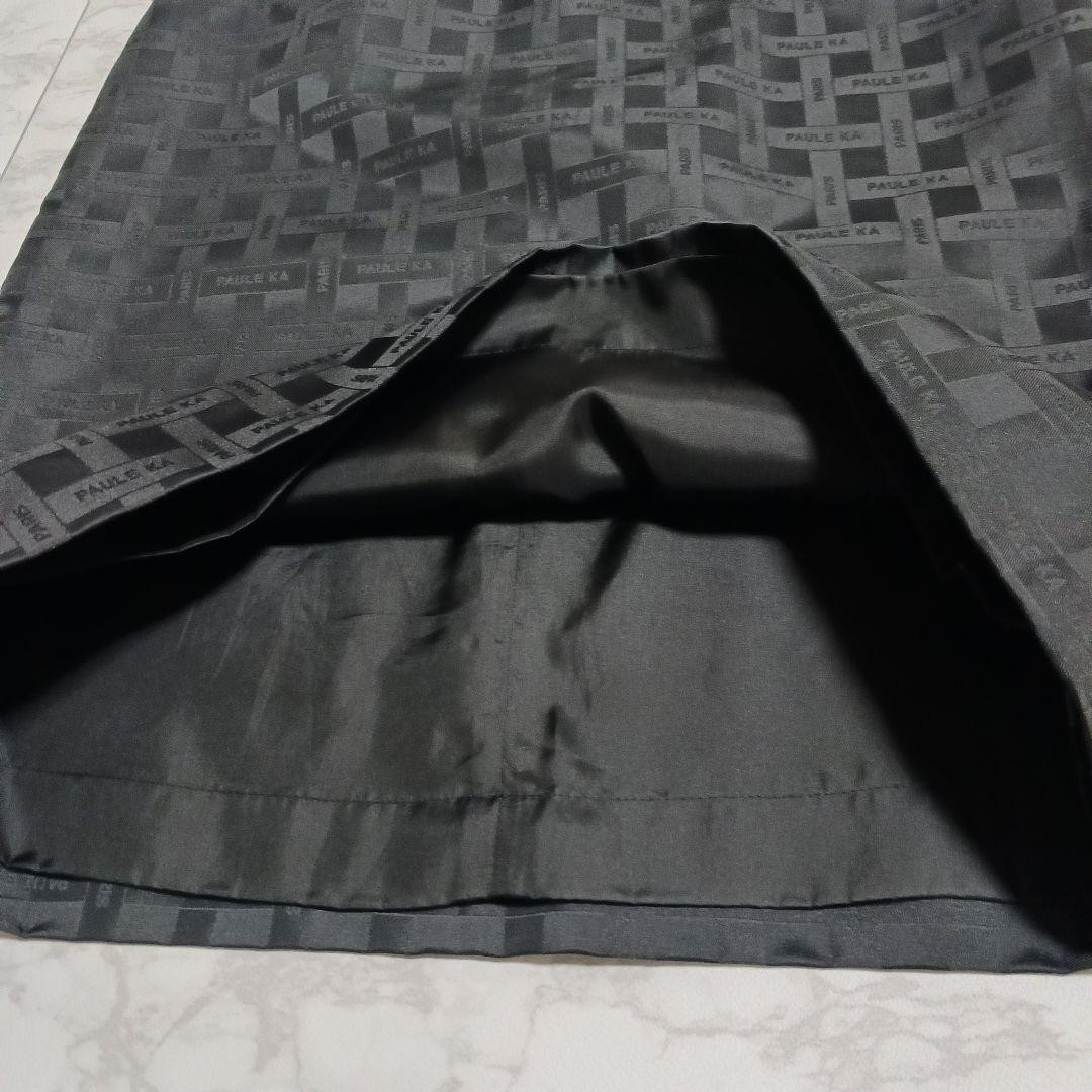 PAULE KA Black Logo Check Pattern Knee-Length Pencil Skirt Size S