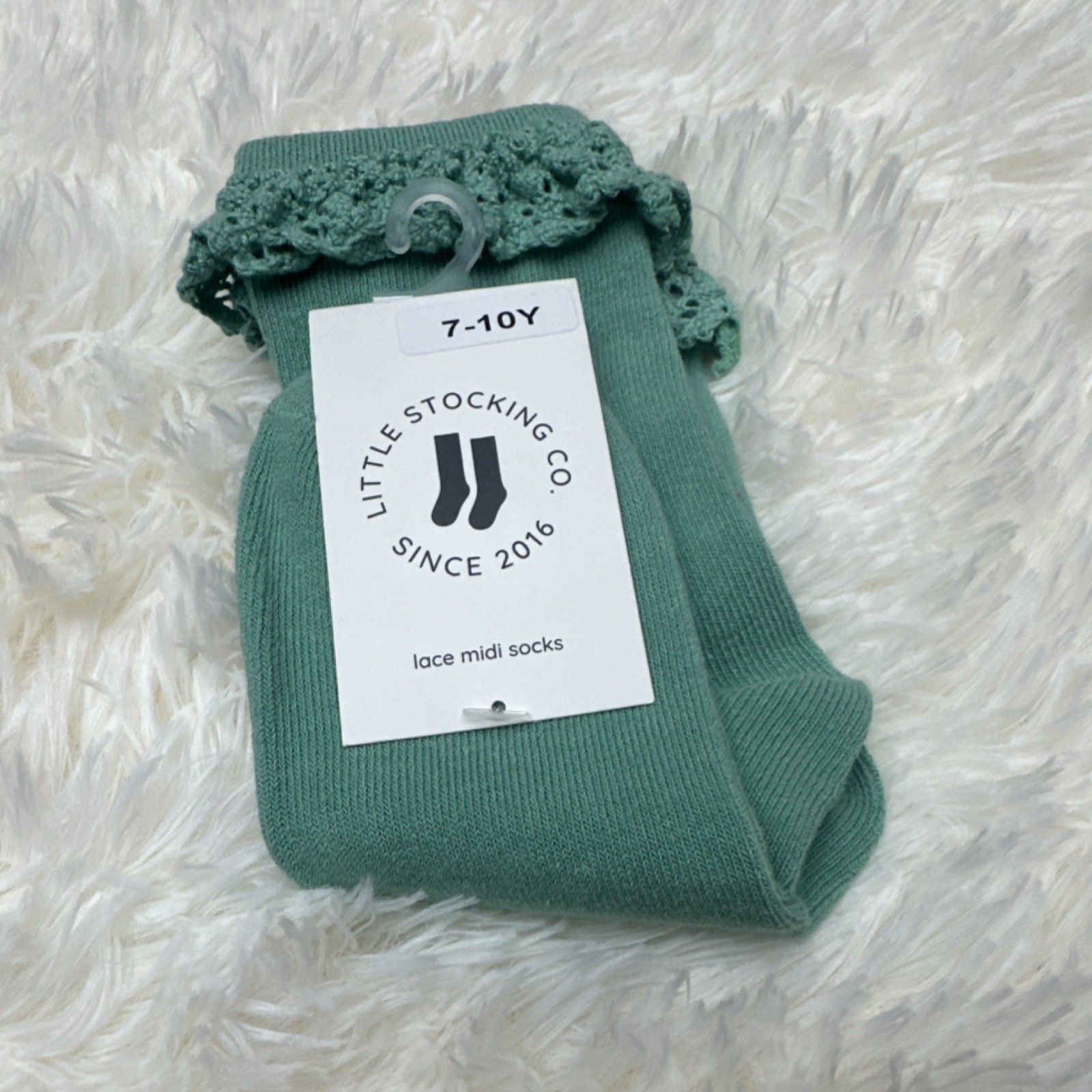 Little Stocking Co. Girls Lace Mid Calf Dress Socks Green 7-10Y 1 Pair