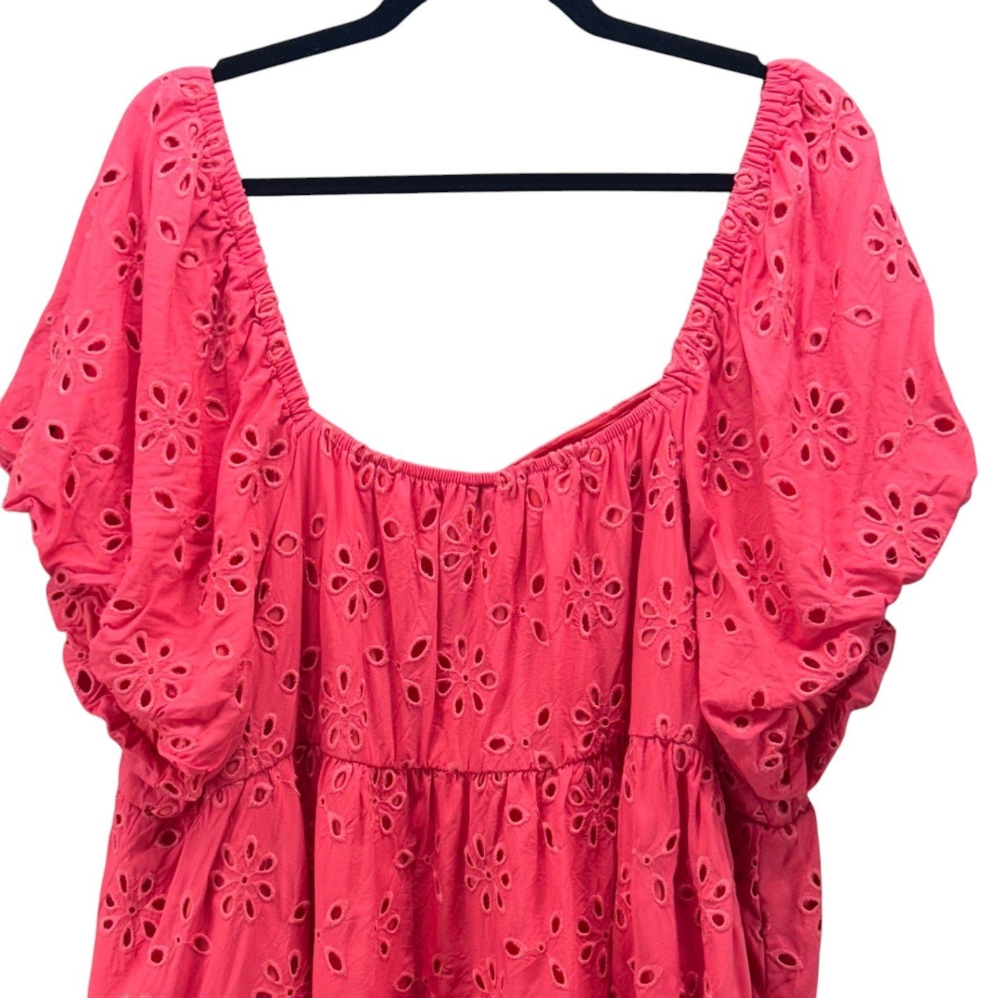 Torrid Pink Eyelet Top 4x Milkmaid Blouse Empire Waist Flutter Sleeve Top