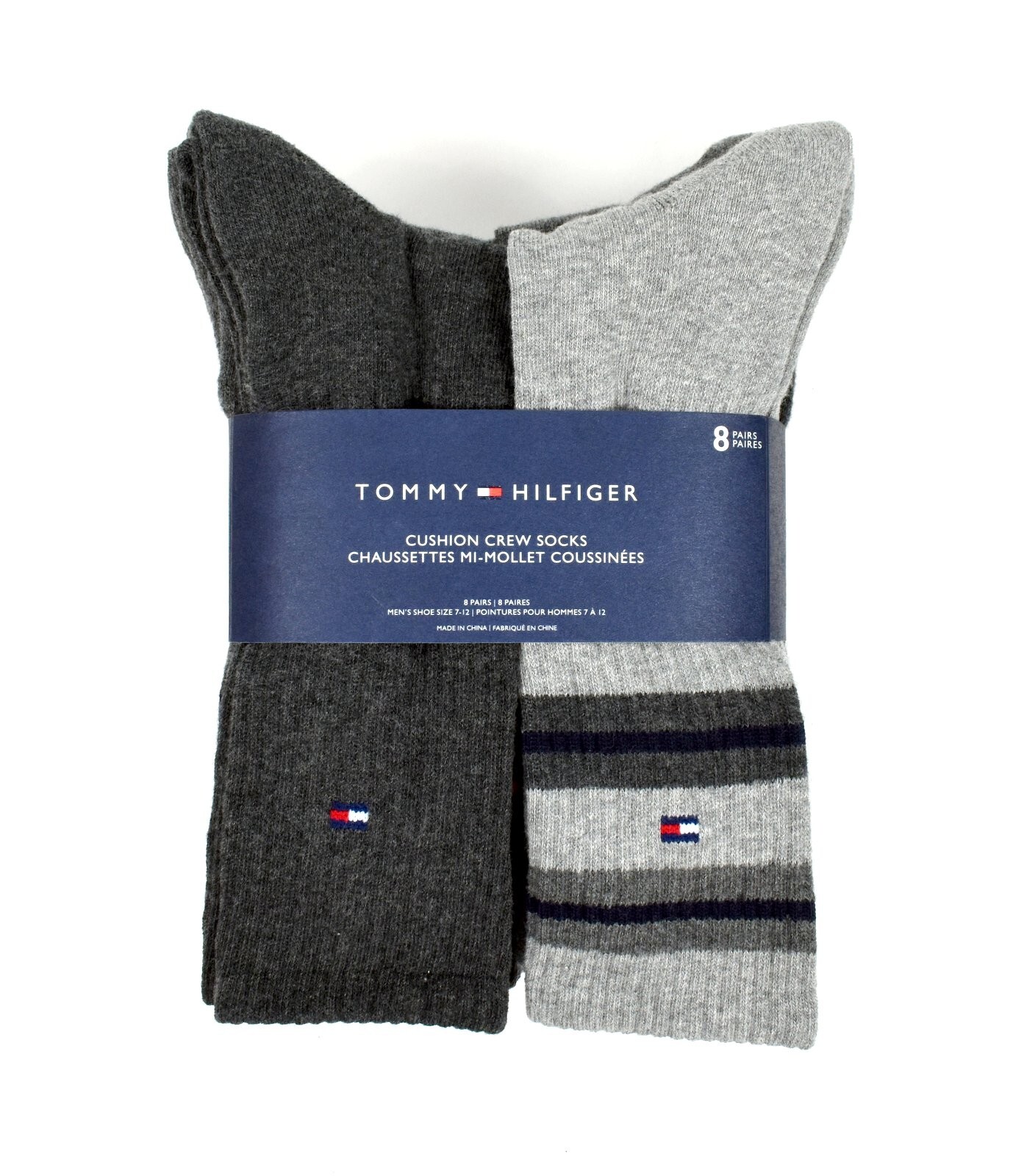 Tommy Hilfiger Men’s Cushion Crew Socks 8 Pairs, Fit Men’s Shoe Size 7-12