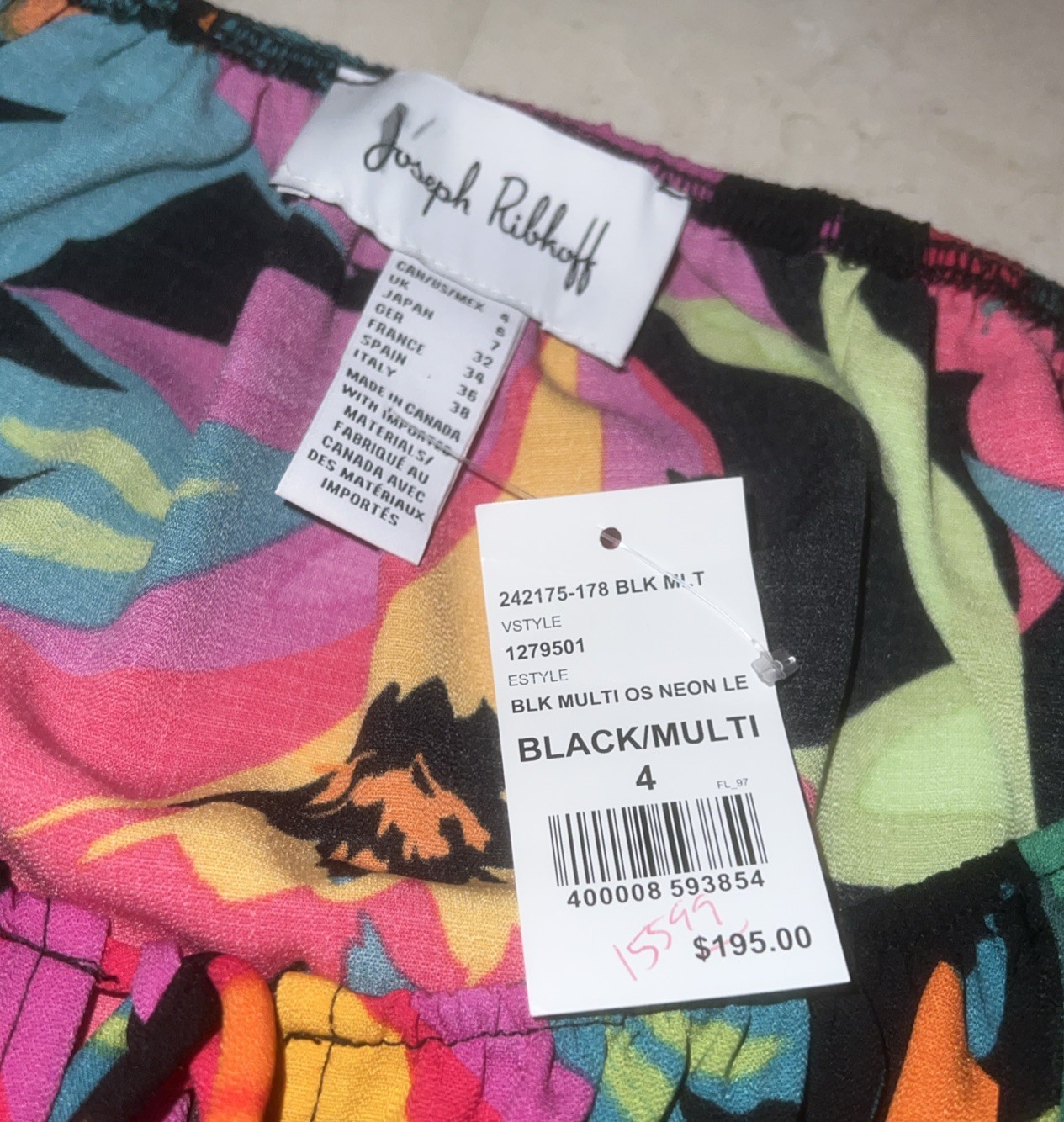 Joseph Ribkoff Size 4 Multi Color Tropical Print Flared Blouse Women’s NWT $195