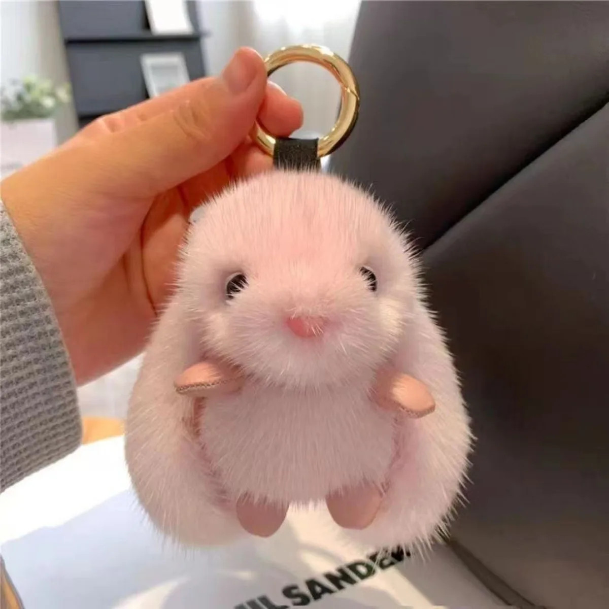 1Pc Cute Fluffy Rabbit Keychain Ring Plush Pompon Bunny Bag Pendant for Couple C
