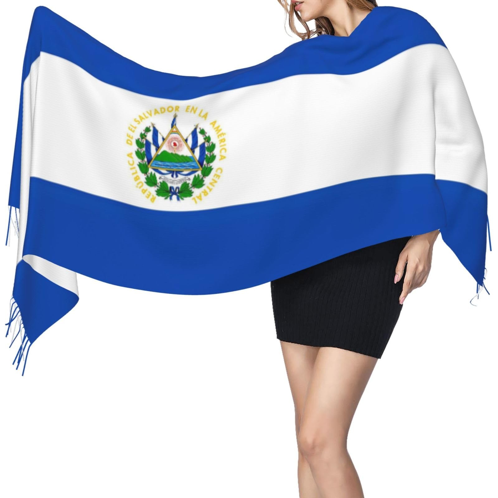 Patriotic Flag Tassel Scarf For Women Soft Warm Cashmere Feel Shawl Wrap