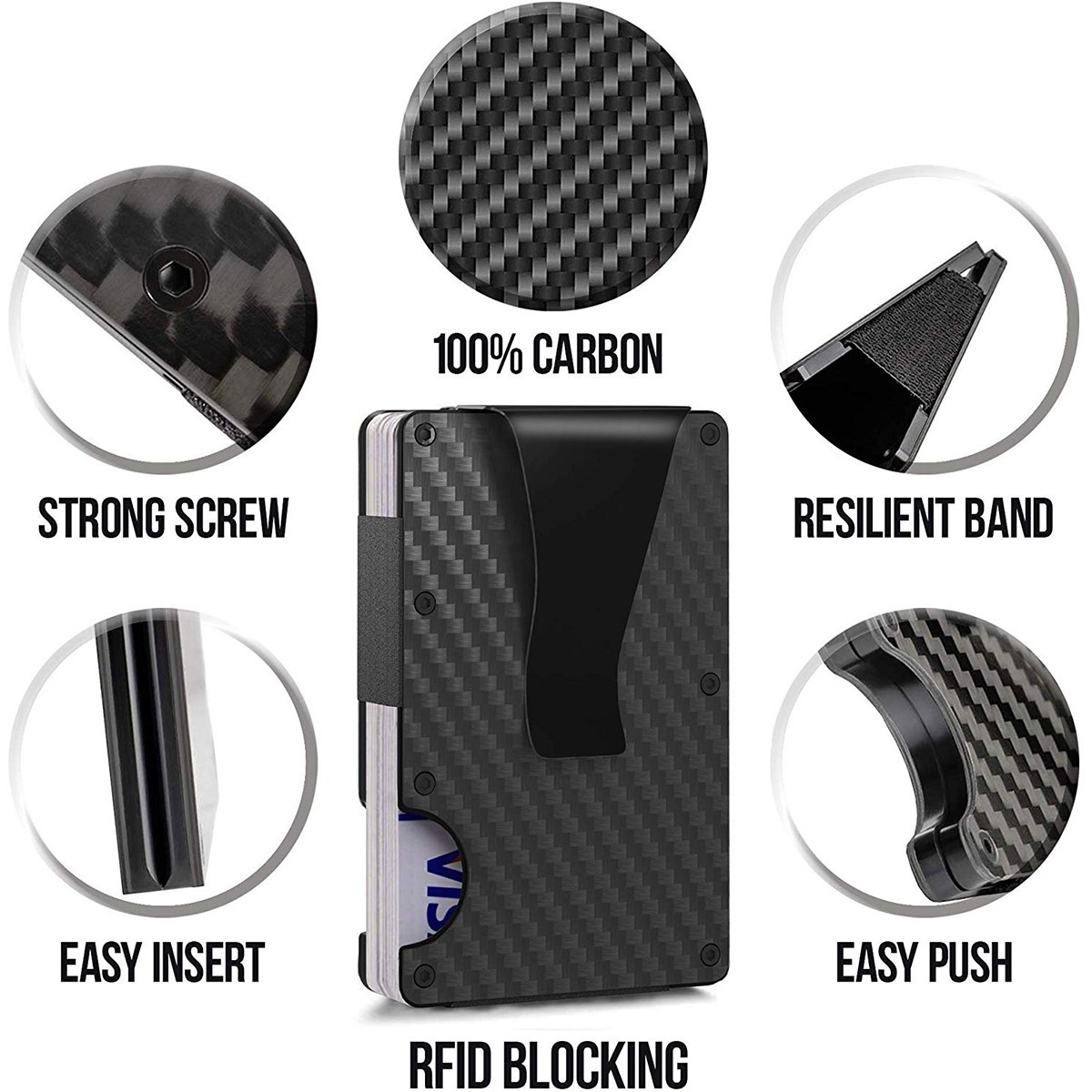 RFID Blocking Carbon Fiber Wallet Slim Money Clip Credit Card Holder Minimalist