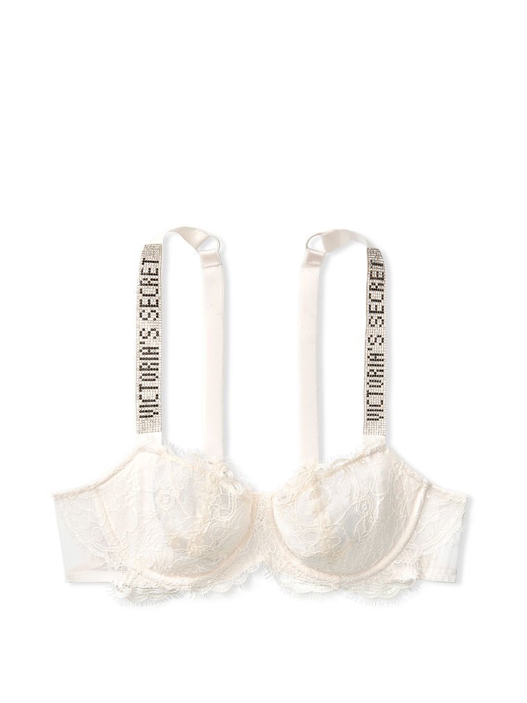 Victoria’s Secret Wicked Shine Strap Bra Thong Set Very Sexy Lace White “Bride”