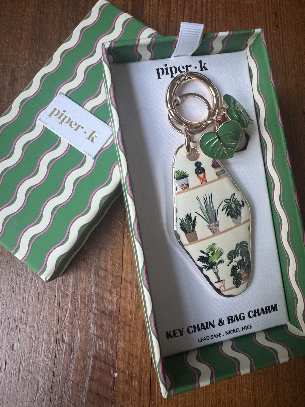 NIB Piper K Bag Charm & Key Chain, Succulents Cactus Plants Flower Pot