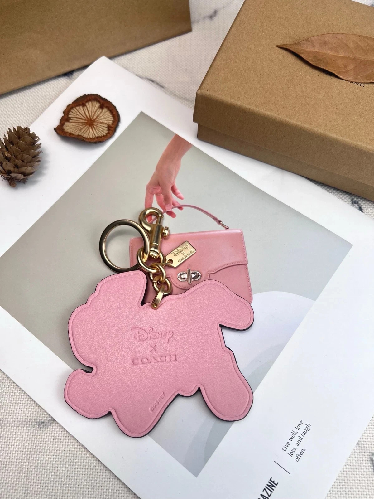 NWT Chalk/Pink Leather Bag Charm Keyring Fob