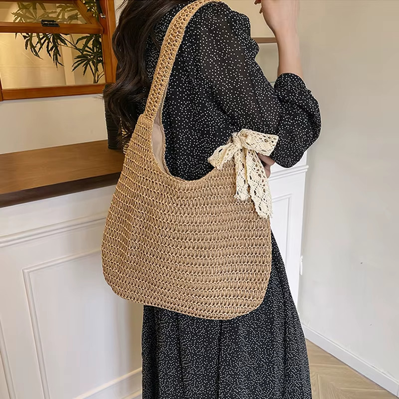 Women Straw Shoulder Bag Women Summer Beach Tote Casual Travel Handbag