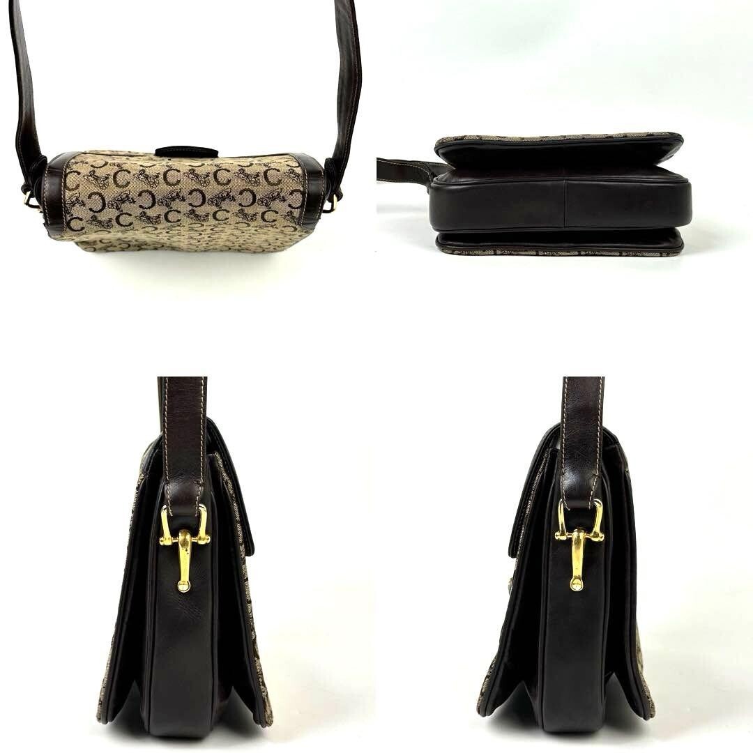 CELINE Shoulder bag C Sulky Macadam canvas leather Vintage Auth From Japan