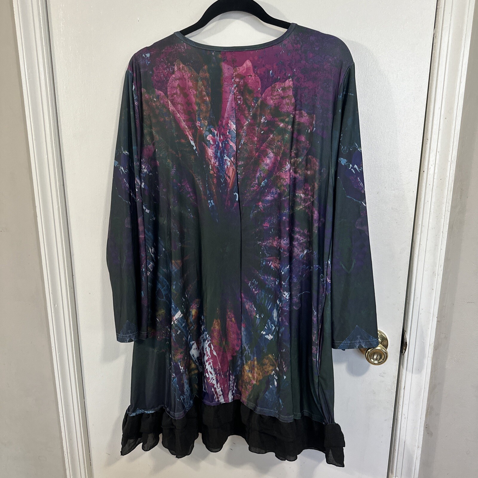 Simply Aster 2X Polyester Spandex Multicolor Tunic Long Sleeve Pockets