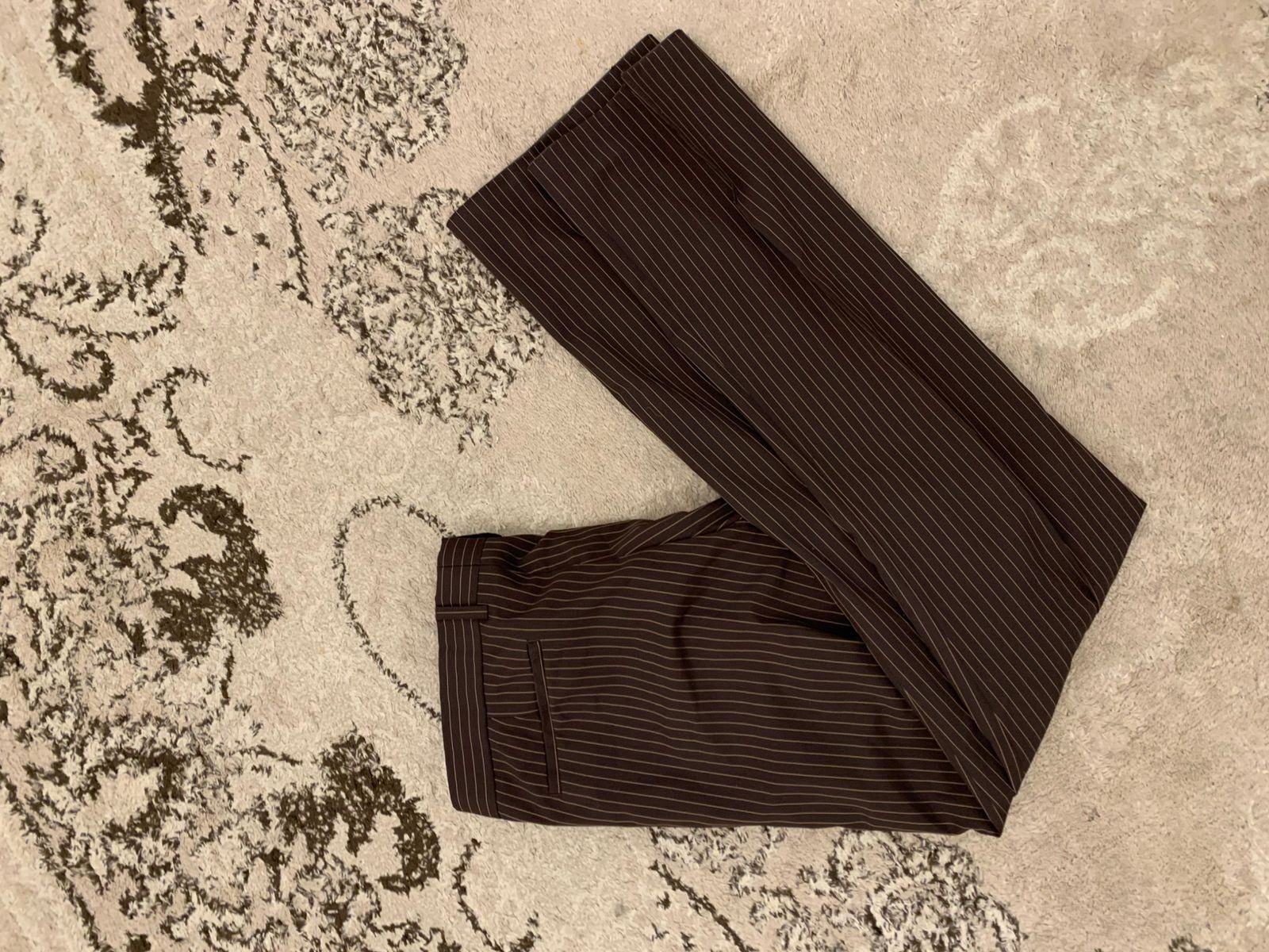Vintage wool blend classic peak lapel brown striped 2 button suit 40L