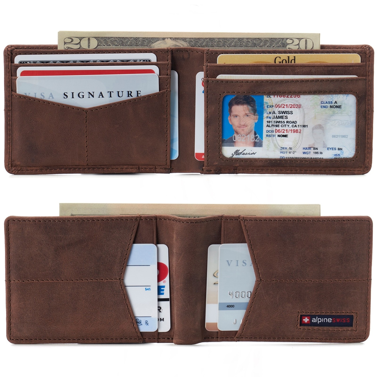 Alpine Swiss Delaney Slim Bifold Wallet | Front Pocket Wallet | 8 Card Slots ID