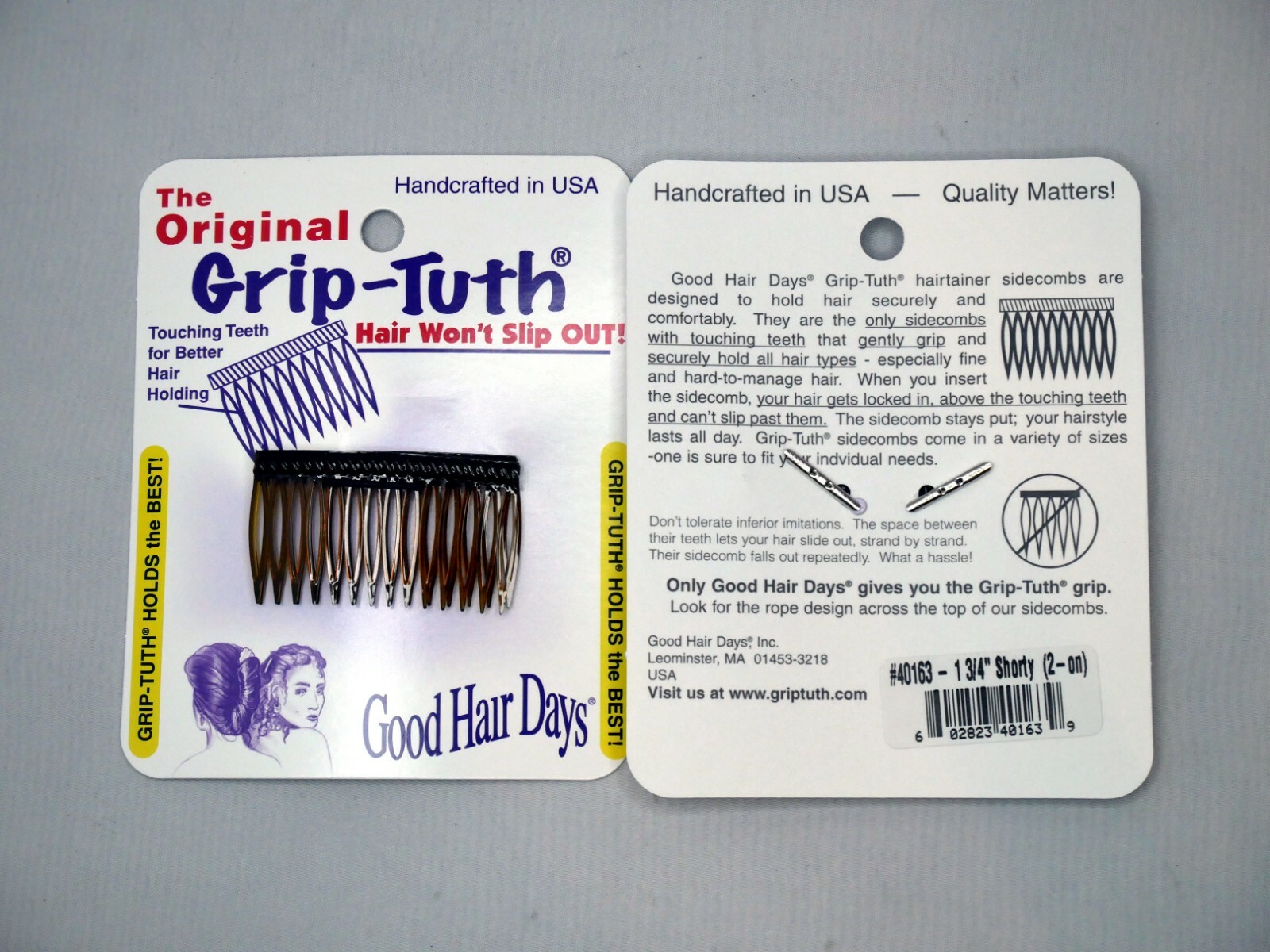 4 Combs x Good Hair Days Grip-Tuth® 1 3/4″ Brown Shorty Combs Made in USA 40163