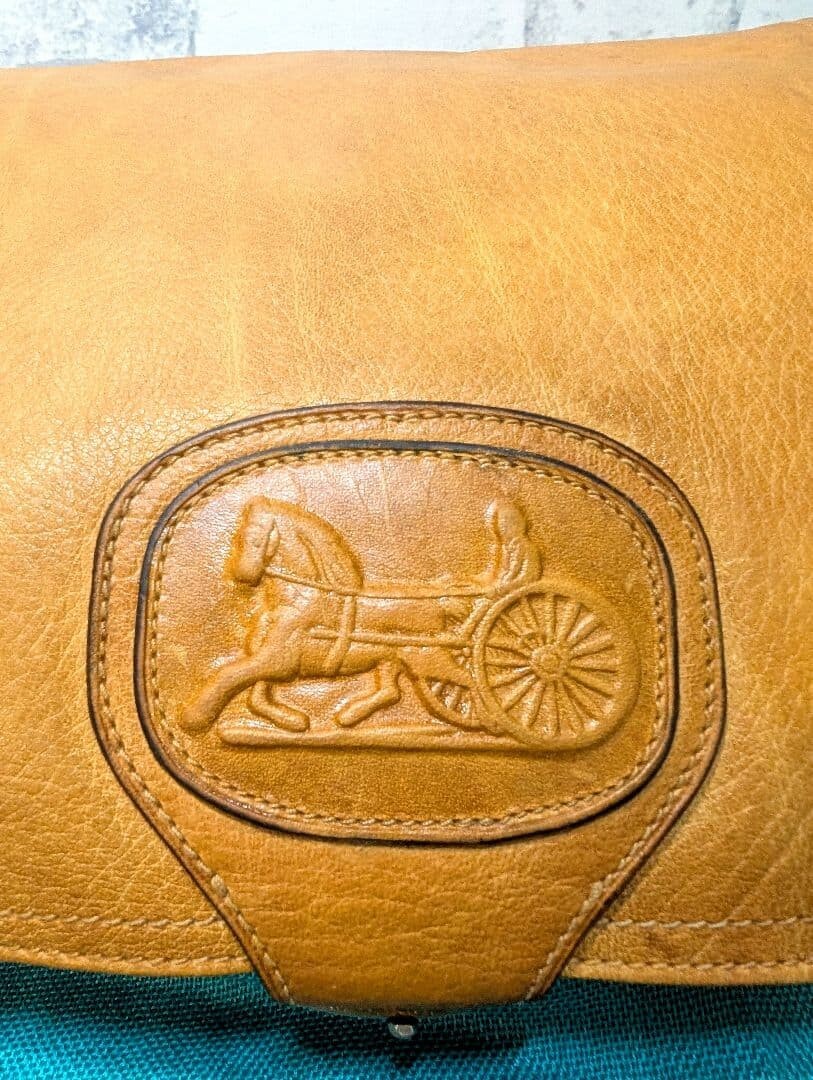 CELINE Shoulder Bag Embossed Leather Horse carriage logo Vintage Auth From Japan