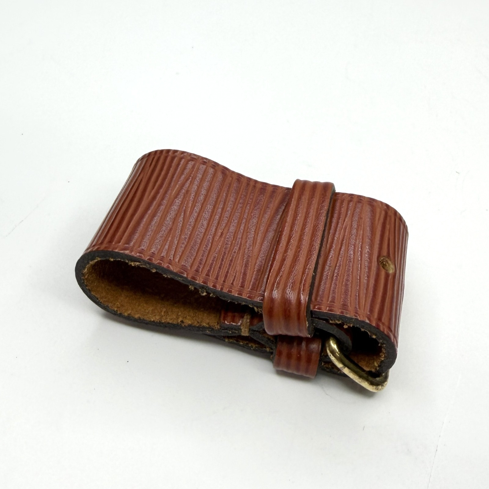 Authent Louis Vuitton Epi Brown Leather Luggage Name Tag & Poignet Used Japan