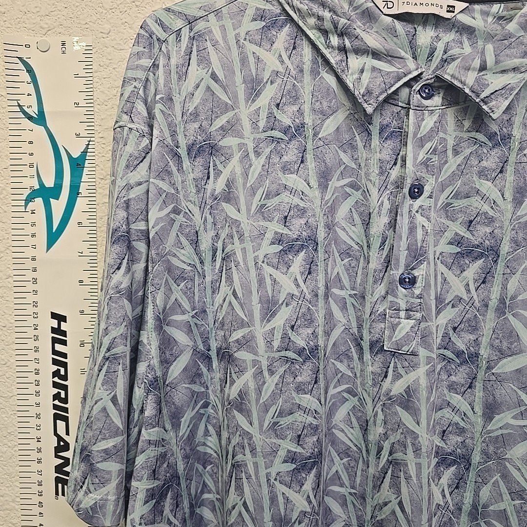 7D 7 Diamonds Polo Shirt Men’s Size XXL Hawaiian Print Golf Blue and Gray Casual
