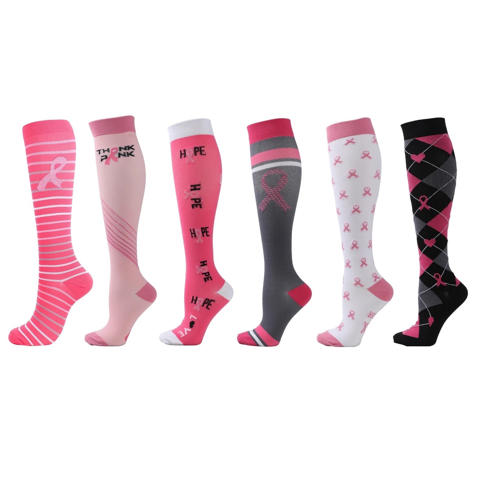 6 Pairs Women Compression Socks Knee High 20-30 mmHg Support Medical Stockings
