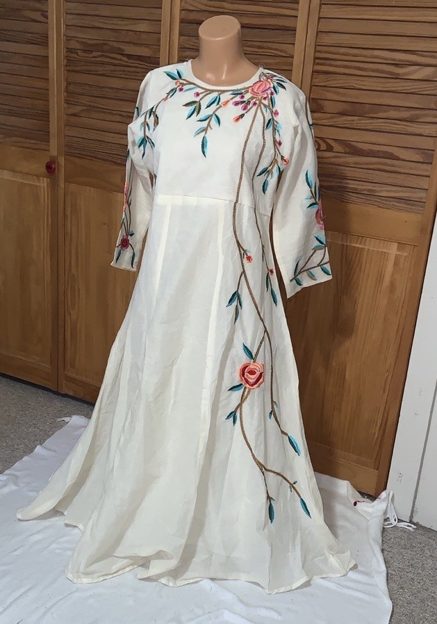 Floral Embroidered Kurti dress one size l/xl cotton handmade fully lined gown