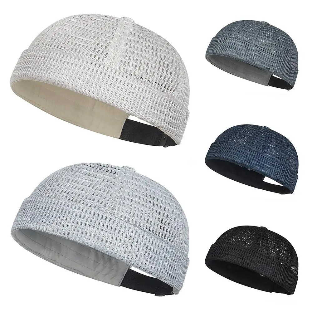 Men Breathable Quick Dry Mesh Skullcap Hat Summer Brimless Adjustable Sun Cap