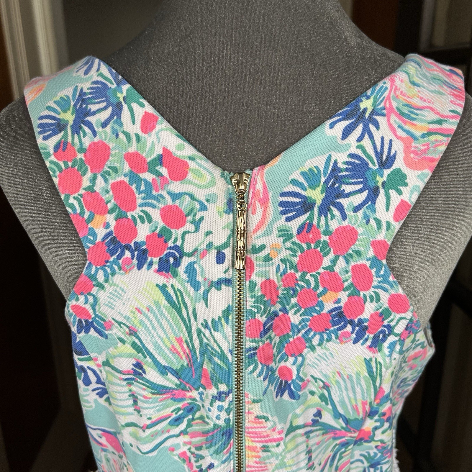 Lilly Pulitzer Arden Mini Shift Dress Serene Blue Gypsea Size Medium Fringe Fish