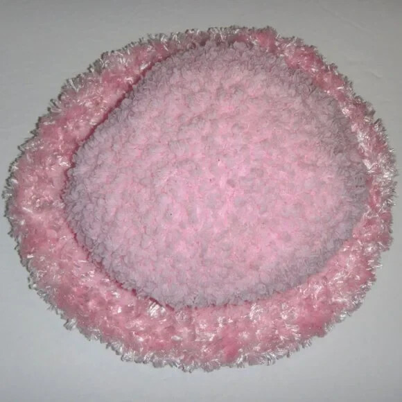 Fluffy Pink Faux Fur Roll Brim Winter Hat, One Size