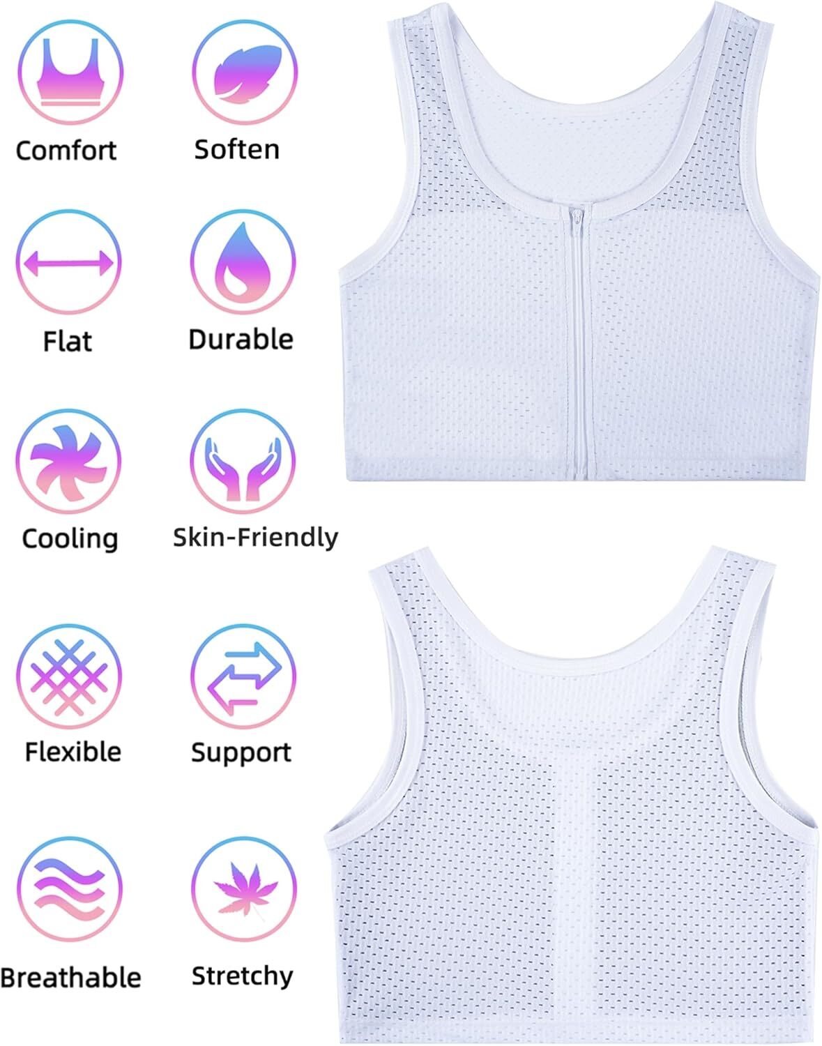 Chest Binder FTM Transgender Zip Up Binder Breathable Cool Fabric Tank Top